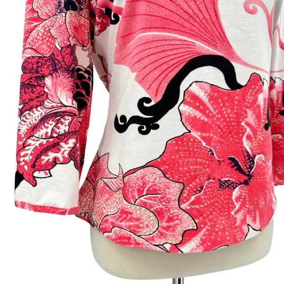 Carlisle NWT Pink Floral Gold Metallic Embellished Square Neck Slim Fit Top - Picture 5 of 11